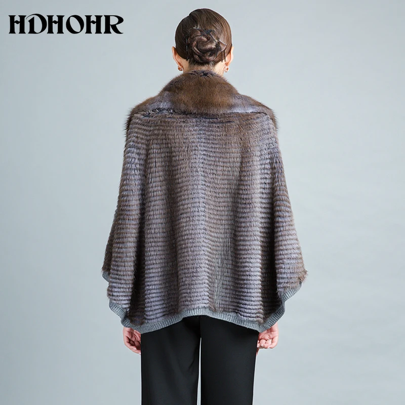 HDHOHR 2024 cappotto di pelliccia di visone lavorato a maglia donna maniche a pipistrello con risvolto moda invernale di alta qualità cappotti di pelliccia di visone reale giacca di pelliccia di grandi dimensioni