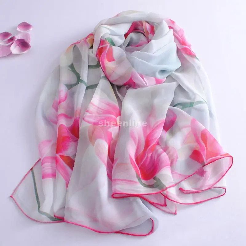 11 Colors Top Quality Genuine Silk Print Shawl Fashion Pashmina Long Scarf Light Scarf Wrap Spring Autumn Use