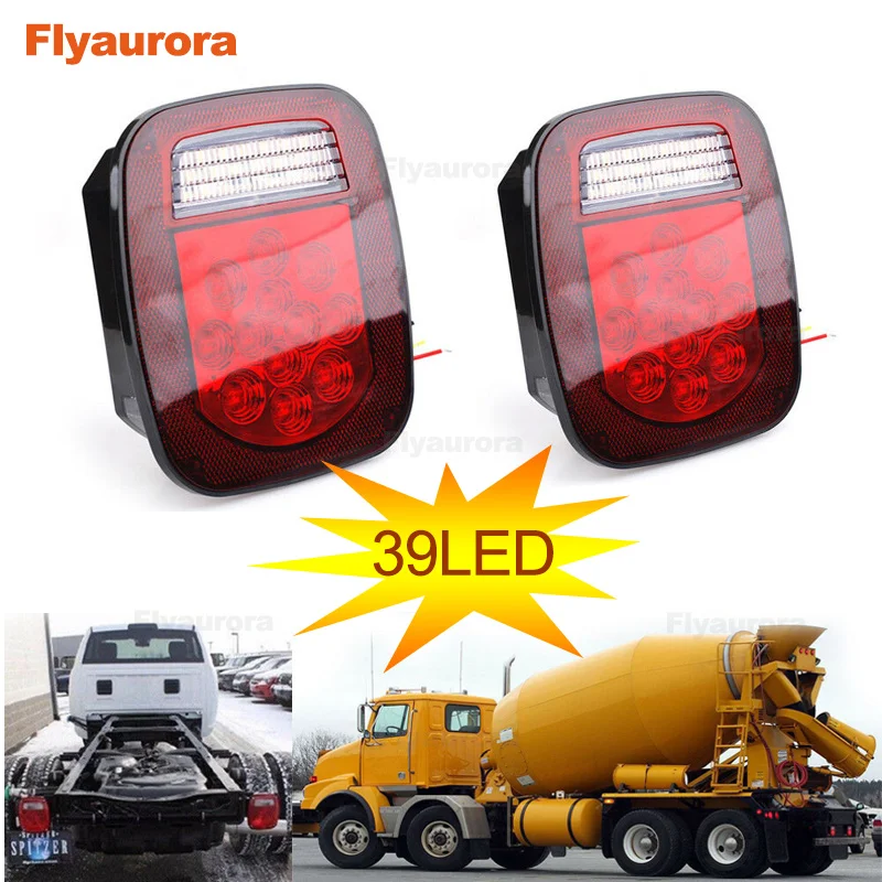 Flyaurora Pair Red/White39 LED/16LED Car Rear Stop Turn Light Tail Reverse License Light for Truck/Trailer/Boat/Jeep TJ CJ YJ JK