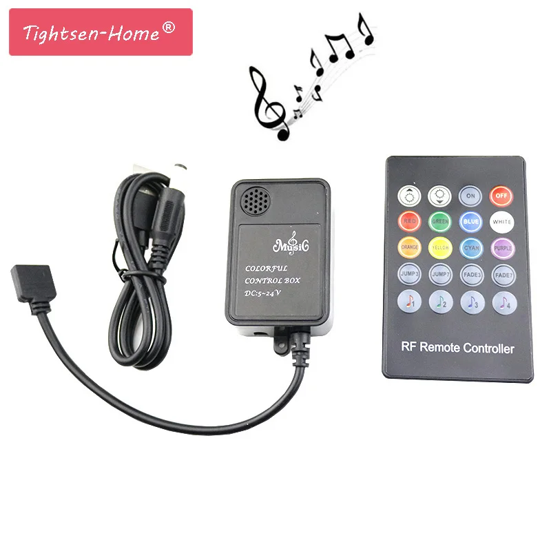 

DC5-24V RGB Music controller 20Key RF remote Sound sensor USB RGB controller for 3 way LED Strip 5050 3528 2835 RGB LED Lamp 12V