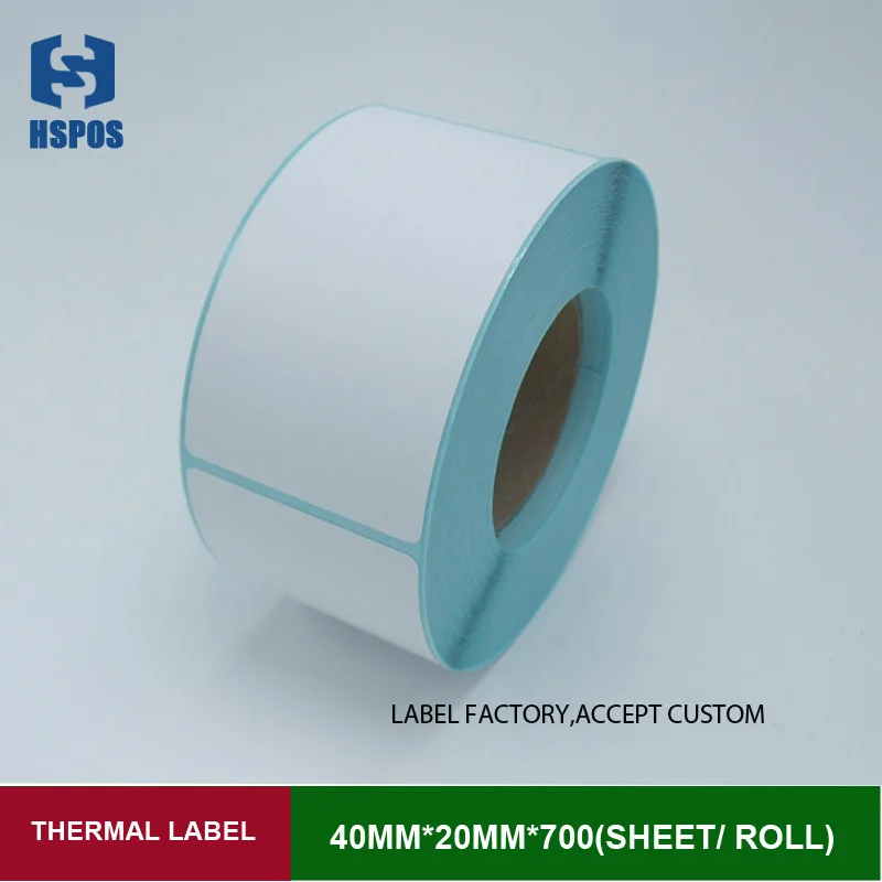 

40mmx20mm 1000pcs one roll thermal printer paper can be custom logo self adhesive blank barcode label sticker for supermarket