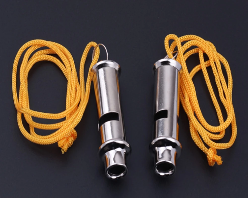 100pcs/lot Fast Shipping Pet Dog training whistle keyring metal dog whistle with rope silver color