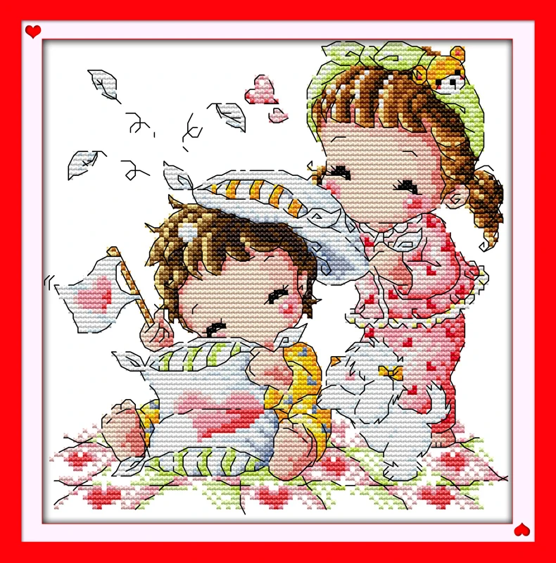 Joy sunday cartoon style Preparing for bedtime free counted cross stitch patterns kits witn charts for beginners