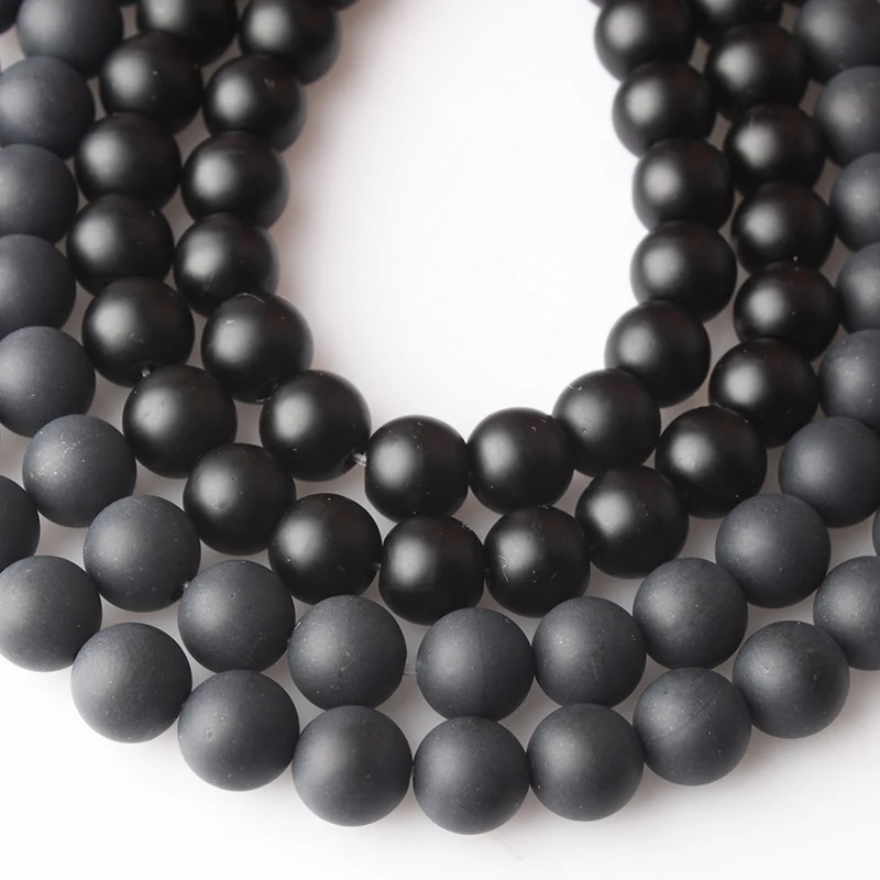 CAMDOE DANLEN Natural Stone Black Dull Polish Matte Agates Onyx Frost Glass Beads 4 6 8 10 12 14 mm Fit DIY For Jewelry Making