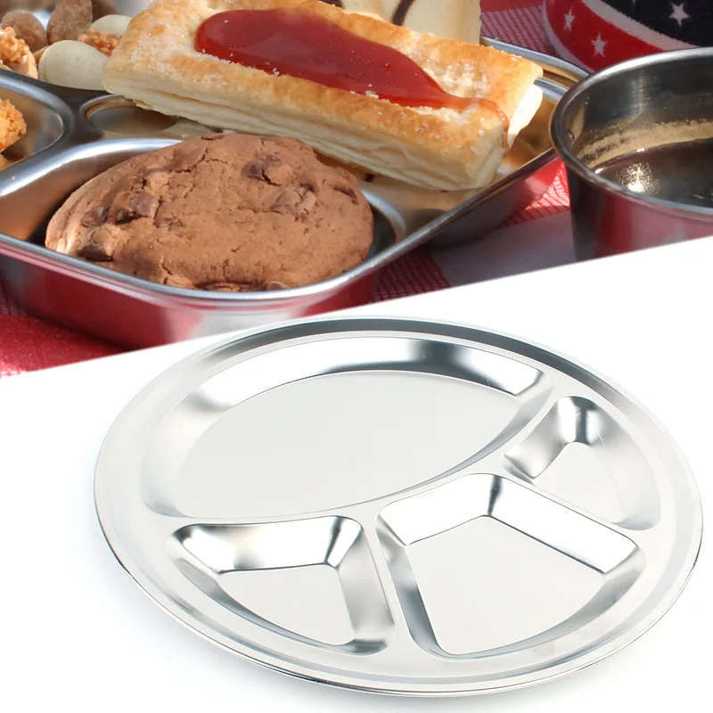 Stainless steel dining plate outdoor picnic light round multi-purpose hall environmental protection thickened fast food