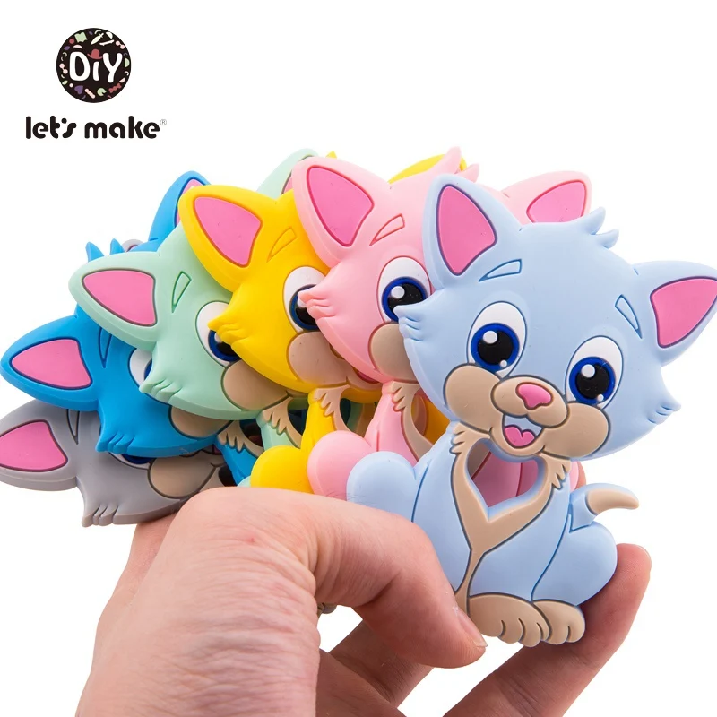 

Let's Make 1pc Silicone Teether Bpa Free Silicone Cat Shape Cartoon Food Grade Baby Teething Toy For Teeth Nursing Baby Teethers