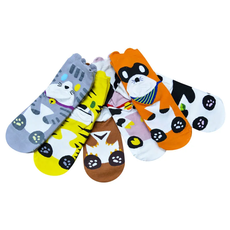 

3 Pairs Women Socks Cute Cartoon Animals Cow Tiger Panda Stereoscopic Ears Funny Socks Deodorant Stretchy Combed Cotton Meias