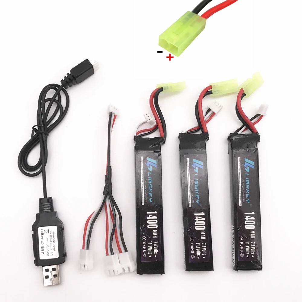 Limskey RC يبو بطارية 3 قطعة 7.4V 1400mAh مع 7.4V شاحن 25C البسيطة الادسنس البنادق البطارية RC نموذج يبو البطارية T/SM/طامية/XT60