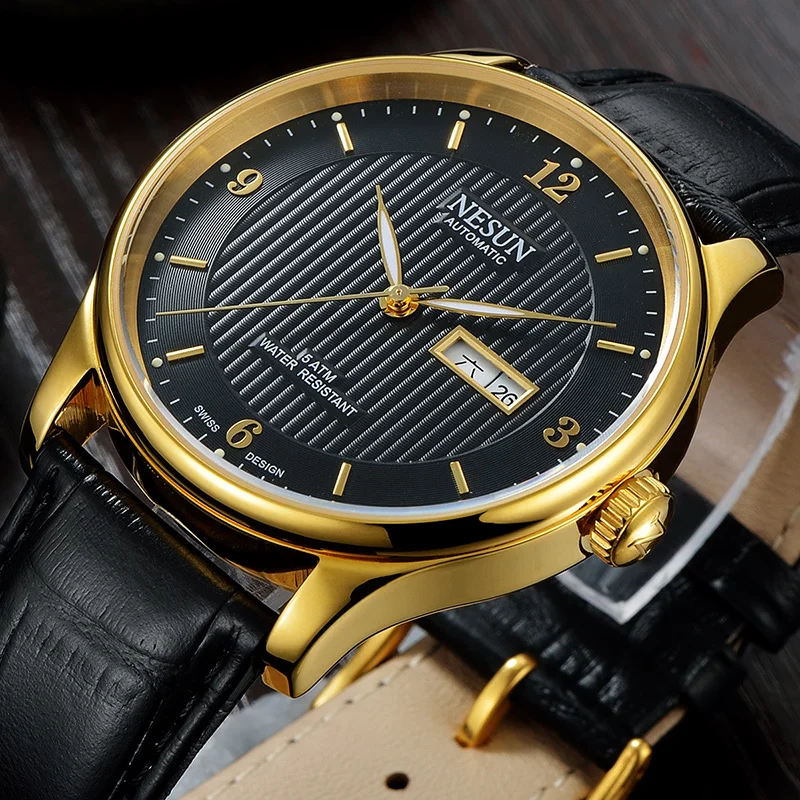 Switzerland Luxury Brand NESUN Automatic Mechanical Men's Watches Dual Calendar 50M Waterproof Luminous Hands Clock N9601