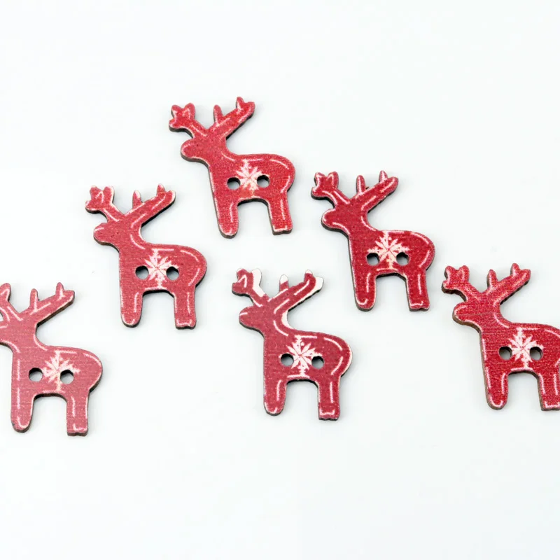 Cartoon Christmas Deer Wooden Buttons Botones Handmade Accessories Decoration Sewing Scrapbooking Crafts Diy 20x25mm 20pcs MZ86