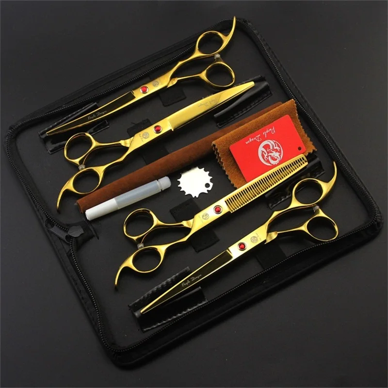 Professional Japan 440 7 Inch Pet Dog Grooming Scissors Dog Shears Hair Cutting Thinning Curved Scissors