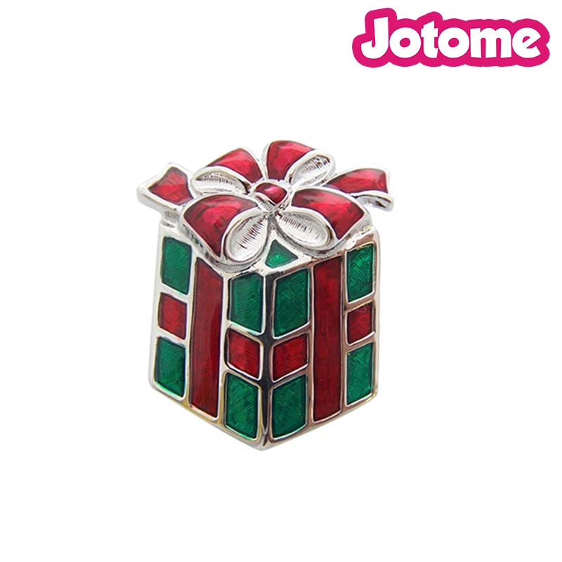 

100pcs/ lot 33mm Great Christmas Present box Brooch, Rhodium Plated, Enamel Brooches Pin Christmas Brooch