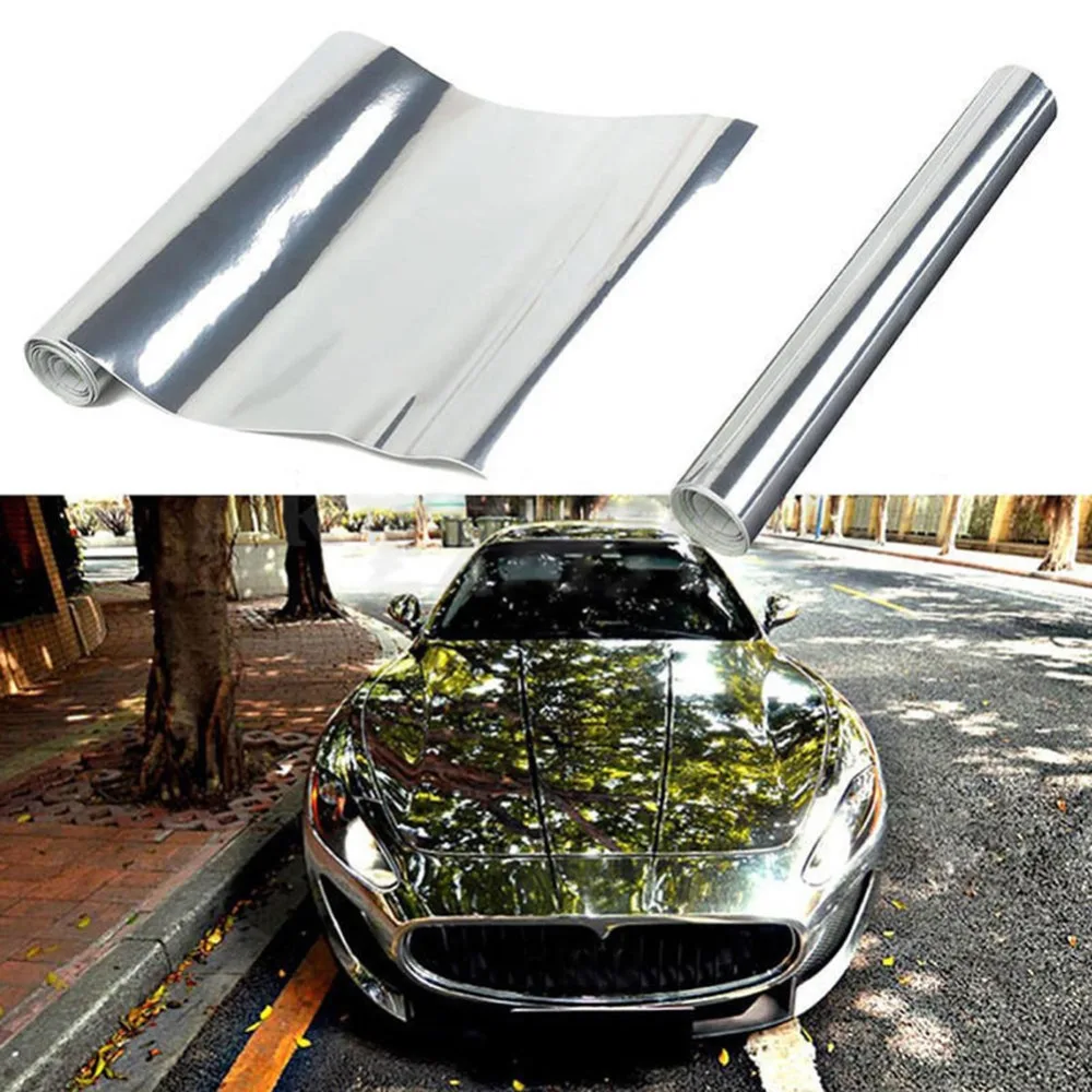 3D Car Body Sticker Vinyl Film Car Silver Chrome Glossy Color Vehicle Electro Caoring Vinyl Film Decal Car Styling Accessories