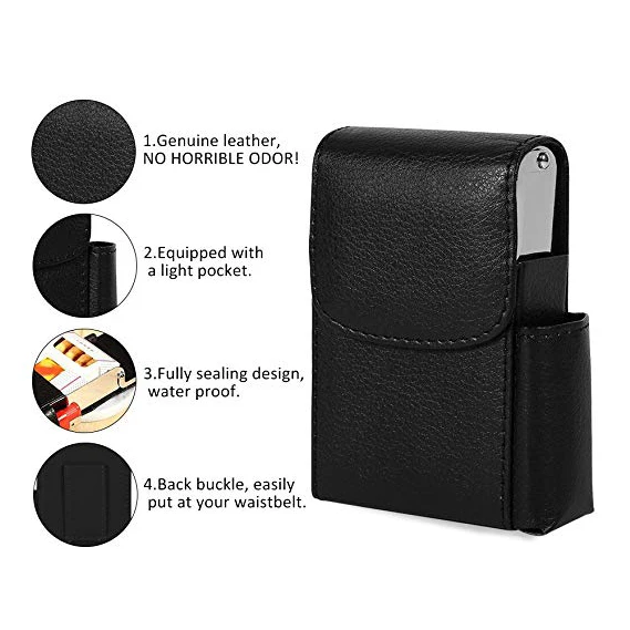 PU Leather Cigarette Box Case with Pouch Lighter Holder Cigarette Case Wallet Design for Men and Women Unisex