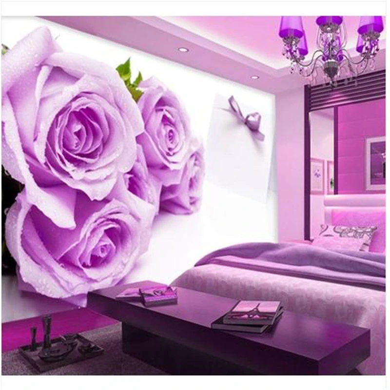 

beibehang papel de parede Purple Rose romantic room large mural wallpaper bedroom living room TV background wallpaper mural