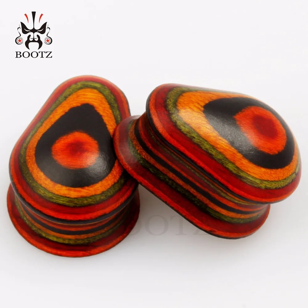 colorful wood ear expander water drop style ear tunnel body jewelry ear plugs 2pcs pair selling 8mm to 25mm gauges