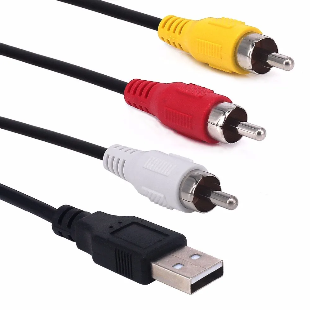 1.5m USB Male to 3 RCA Male Jack Splitter Audio Video AV Composite Adapter Cord Cable