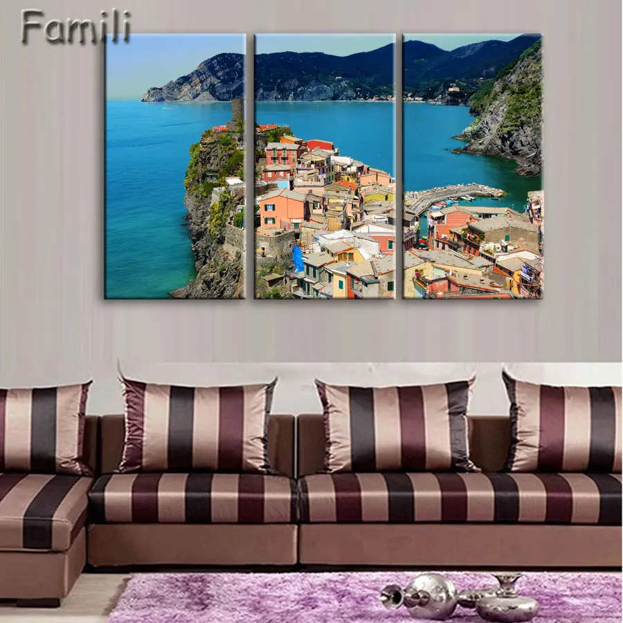 3pcs Italy Cinque Tere Home Decor Oil Painting on Canvas Wall Art Gift HD Print Waterproof Canvas Picture No Framed,canvas paint