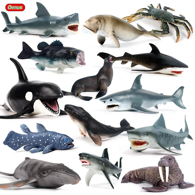 Oenux Original Sea Life Animals Simulation Marine Gray Whale Shark Crab Seal Model Action Figure PVC Collection Toy Kids Gift