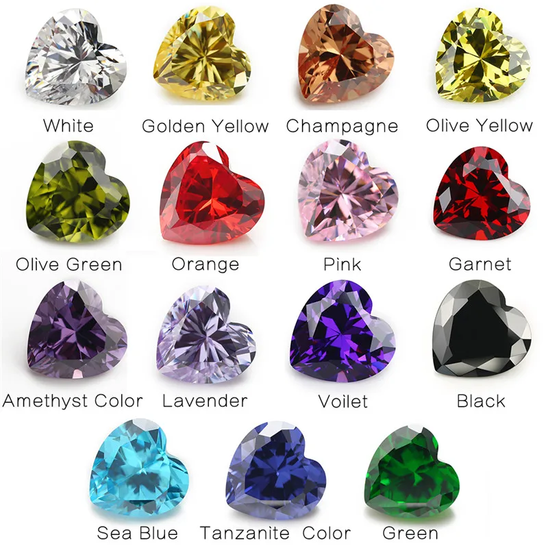 15pcs Loose CZ 1pcs Per Colors Cubic Zirconia Stone Heart Shape Synthetic Gems Size 4x4~9x9mm