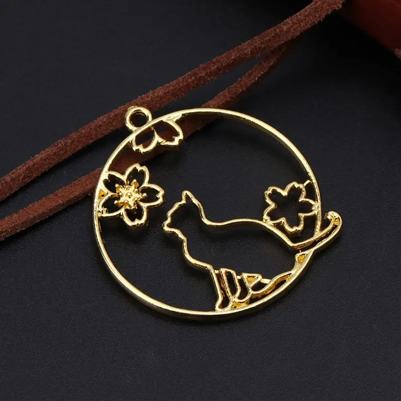 6 Pcs/Set Metal Frame DIY Jewelry Necklace Pendant Gold Kitten Cat Cute Hollow Frames Resin Tools Accessories Handmade Decor