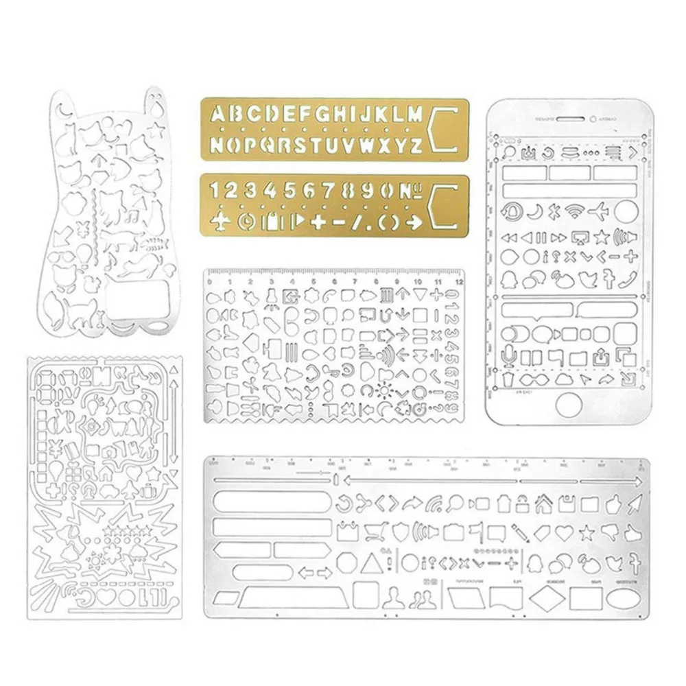 

7 Pcs Stainless Steel Drawing Painting Stencils Scale Template Portable Drawing Graffiti for Scrapbooking, Card,Craft Projects
