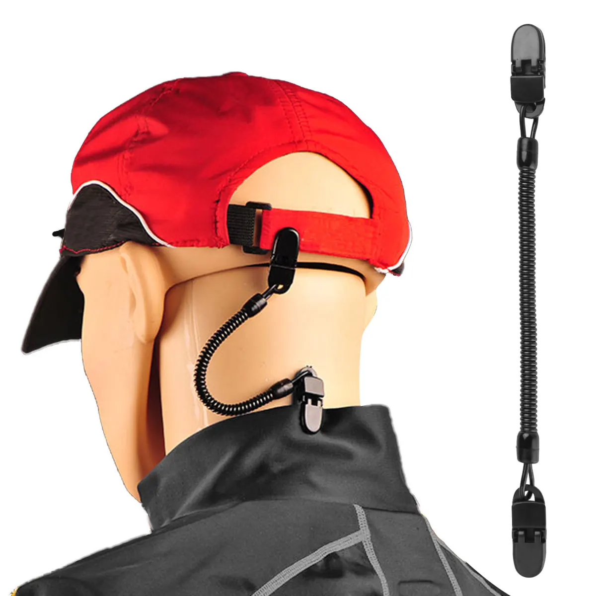 5Pcs Fishing Cap Retainer Hat Leash Windy Clip Holder Black PVC Cord Strap Windproof Clips Fishing Apparel Keeper Holder