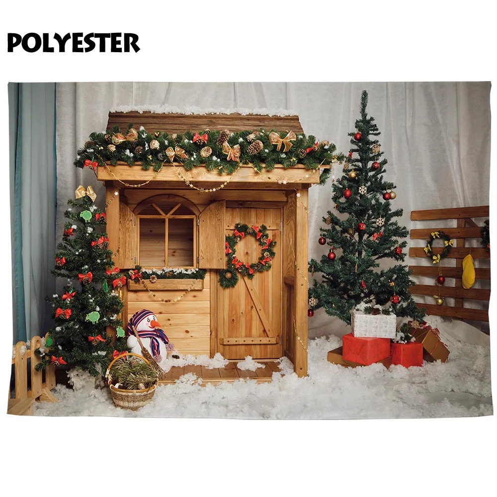 Allenjoy-telón de fondo de fotografía profesional, decoración de casa de madera de Navidad, photocall, photobooth, tejido personalizado