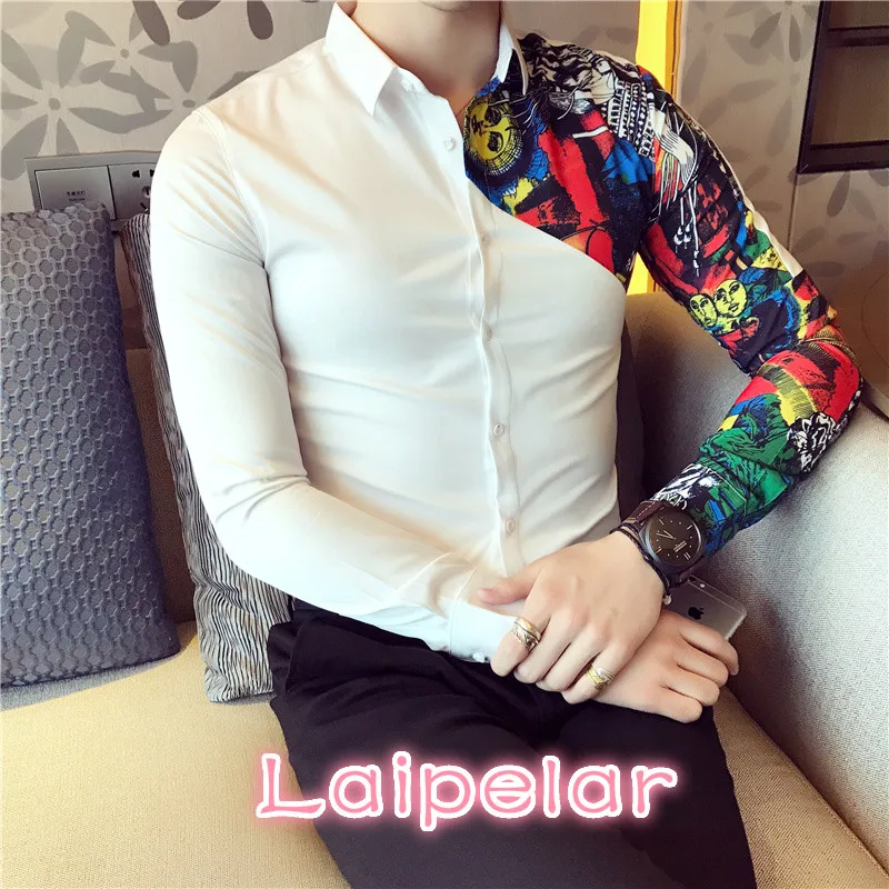 

British Style Men Shirt Autumn Winter New Men Casual Shirt Slim Fit Fashion Patchwork Color Long Sleeve Dress Shirts Men