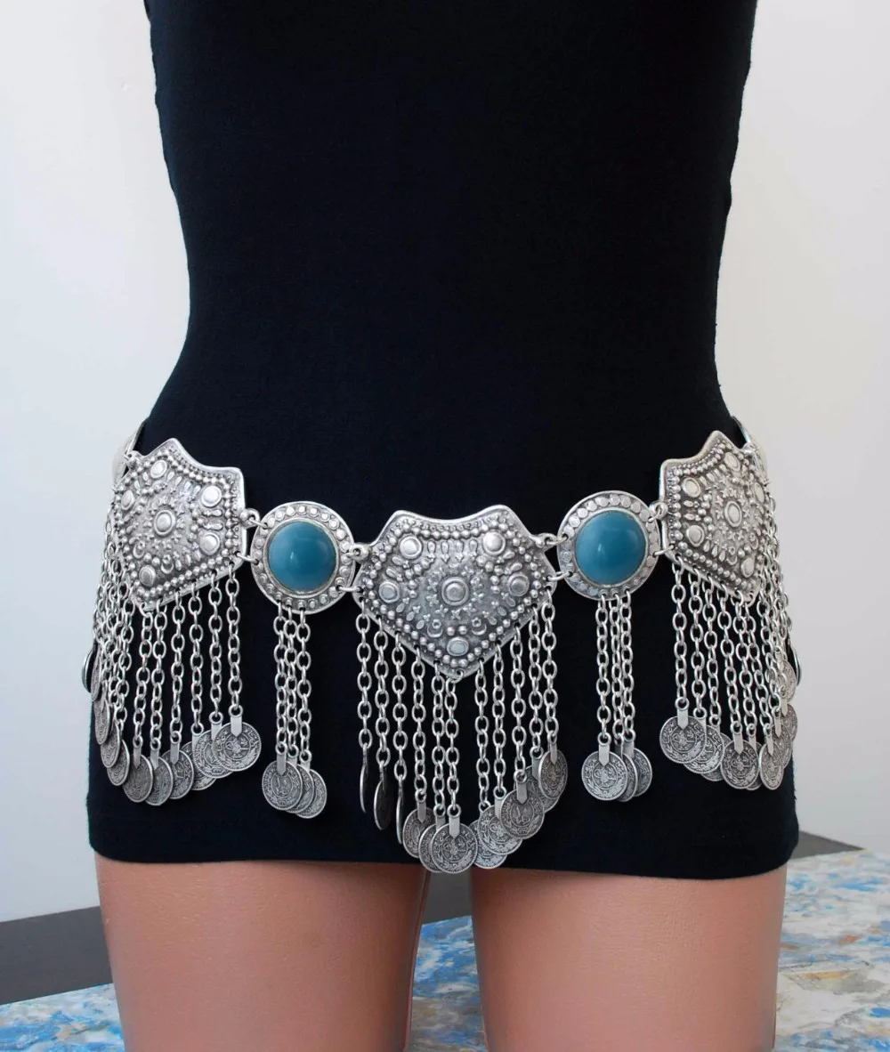 Gypsy Metal Hippie Boho Flower Turkish Bohemian Shimmy Dress Belt Belly Dance Waist Chain Coins Sexy Body Afghan Indian Jewelry