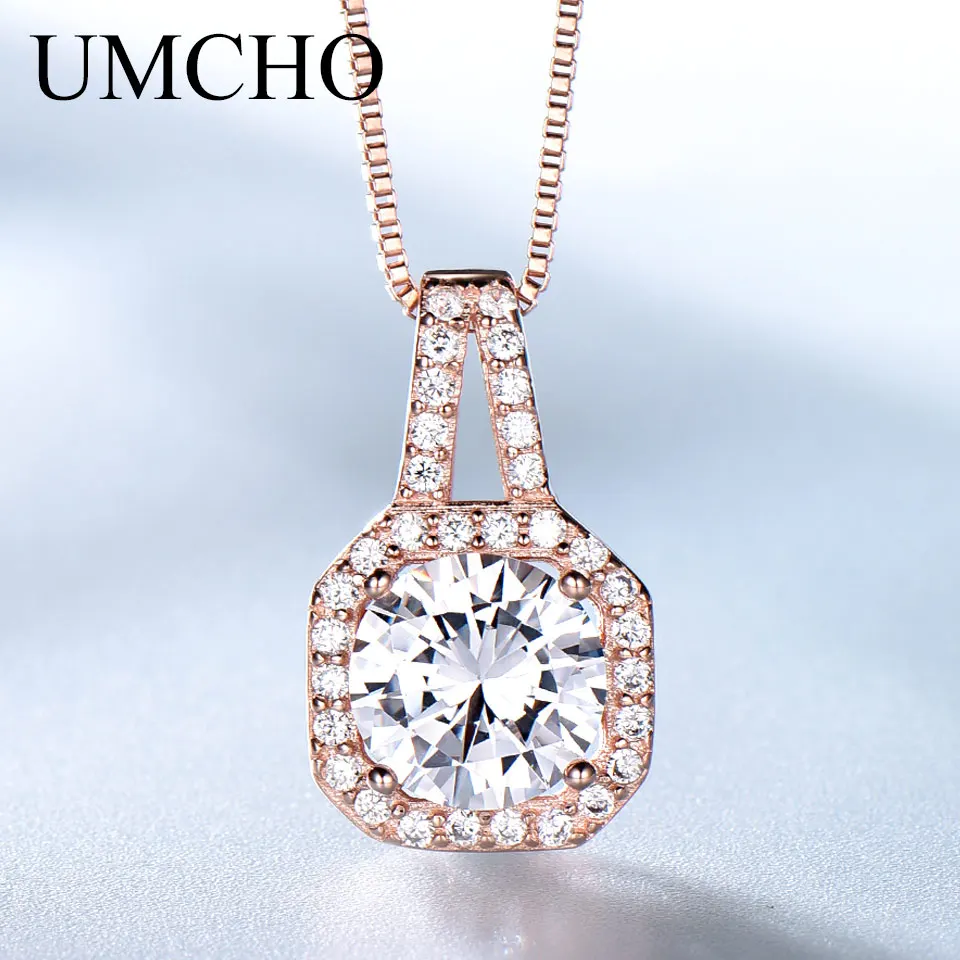 UMCHO Elegant Necklaces & Pendants 925 Sterling Silver Jewelry Wholesale Rose Gold Necklace For Women Wedding Gift With Chain