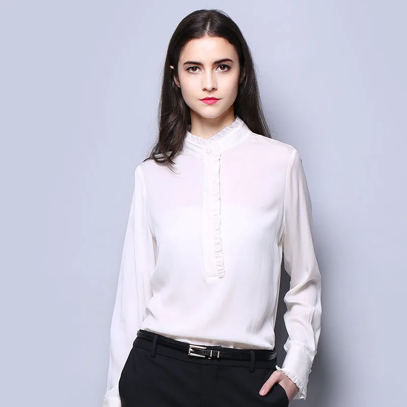 100% SIlk Crepe Women Shirt Pure Natural Silk Fabric New Arrival Office Lady Women Long Sleeve Plain Style Fashion Shirts