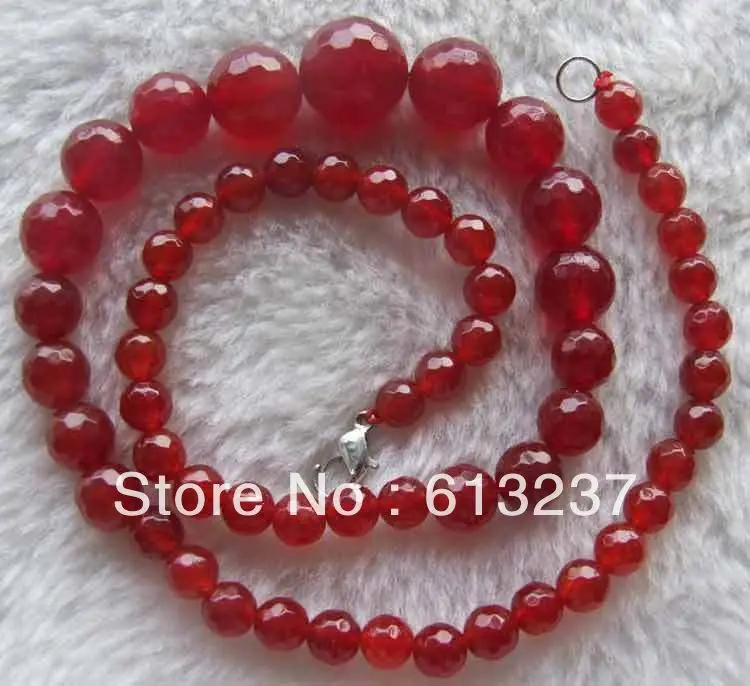 hot free Shipping Fashion Style diy 17inch 6-14mm Red carnelian agat onyx stone Faceted Round Graduated Necklace Beads 18