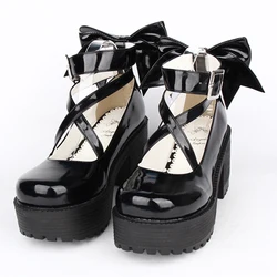 Female Anime Kaname Madoka Lolita Princess Cosplay Leather Shoes Women High Heeled Shoes Spring Autumn Bow Platform Shoes