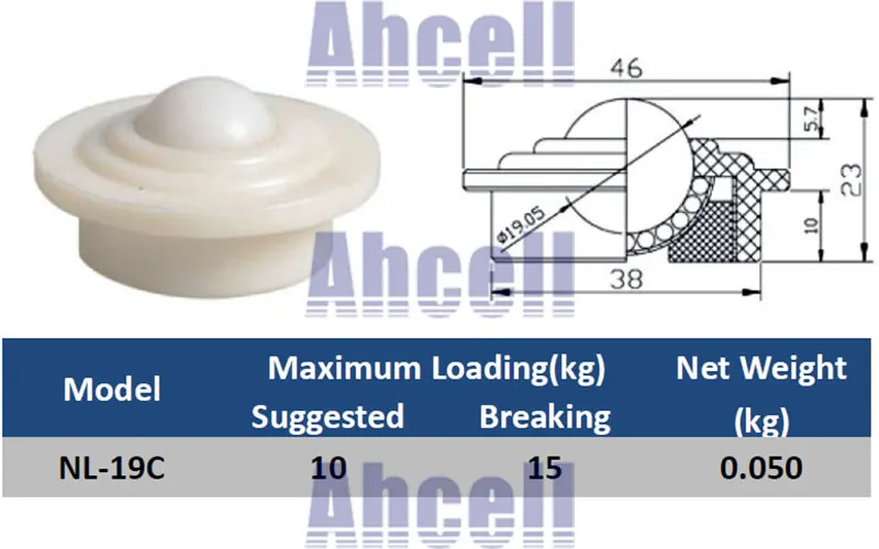 ball 19mm POM Nylon Ball transfer unit 25kgs capacity NL-19C Press fixing Pop-up Ball plastic ball and body roller caster wheel