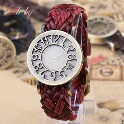 Shsby-relojes de correa de cuero de vaca genuino para mujer, relojes de vestir de estilo romano, Vintage, Digital, ahuecado, tejido a mano, nuevo