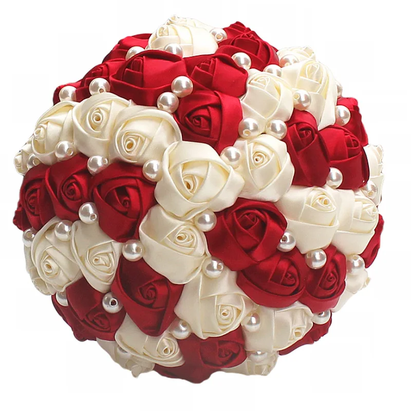 Handgemaakte Rose Bloemen Bruidsboeketten Goede Kwaliteit Parels Bridal Broche Boeket Bruid Hand Bloemen Boeket De Mariage