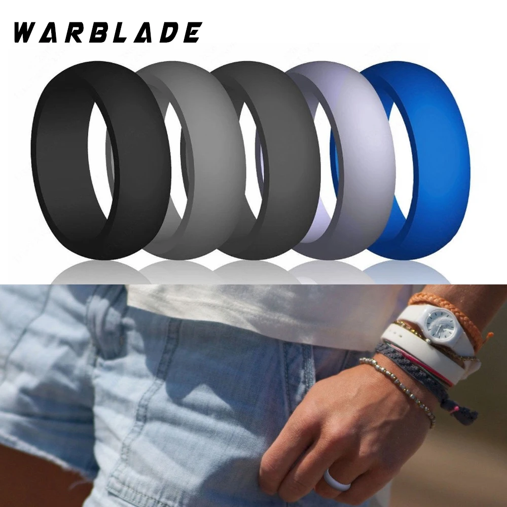 WBL 6-12 Size Hypoallergenic Crossfit Flexible 8mm Silicone Finger Ring Rubber Rings For Men Women Wedding Jewelry Gift 7pcs/set