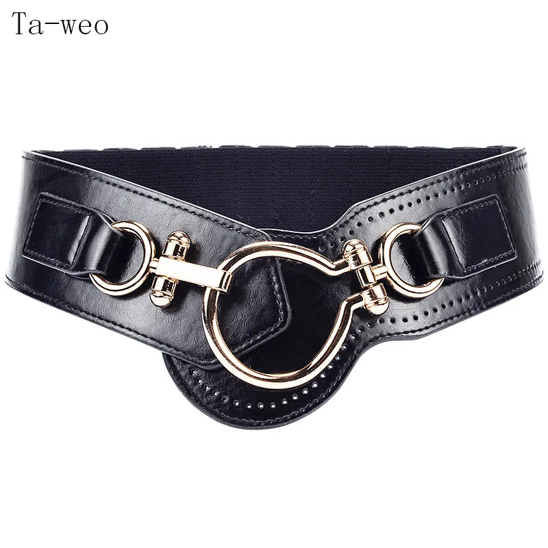 Ta-weo High-end Fashion Dress Coat Leather Cummerbunds Decorated Ceinture Luxury Girdle Black Wide Cummerbunds Women Belts