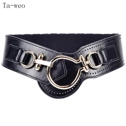 Ta-weo High-end Fashion Dress Coat Leather Cummerbunds Decorated Ceinture Luxury Girdle Black Wide Cummerbunds Women Belts