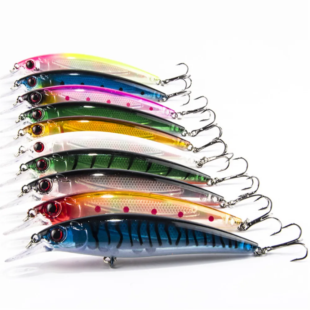 10pcs/lot Hot Sell Minnow Fishing Lure Laser Floating Wobblers 11CM 13.5g Hard Bait Bass Fresh Saltwater Plastic Fishing Tackle