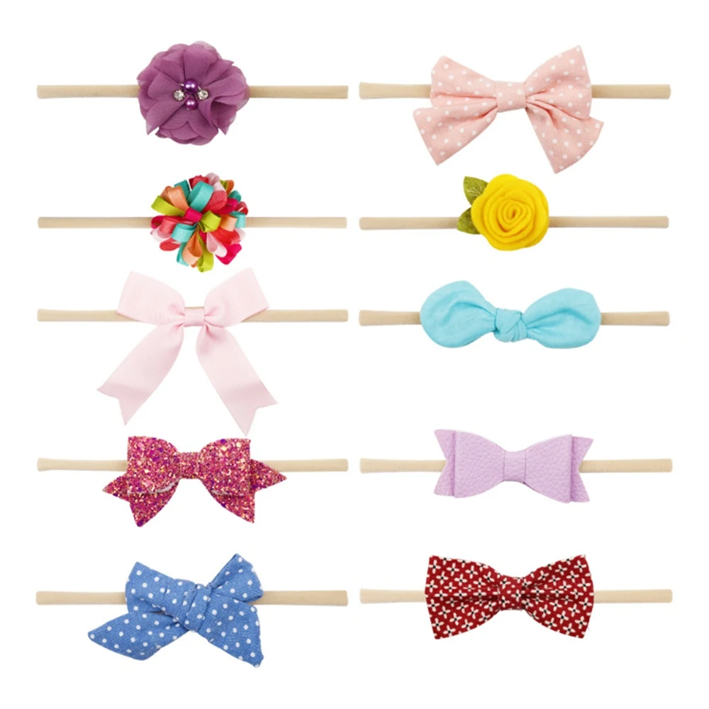 

10pcs/Lot Handmade Fabric Bowknot fashion Nylon Headbands for Girls Children Knotted Hair Bands Kid Hair Accessories