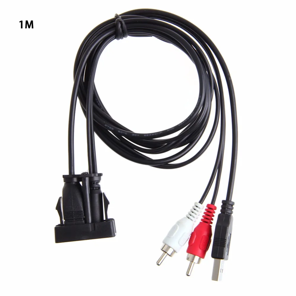 1M 3.5mm USB AUX Stereo Cable Female To 2 RCA Male Car Boat Mot Flush Mount