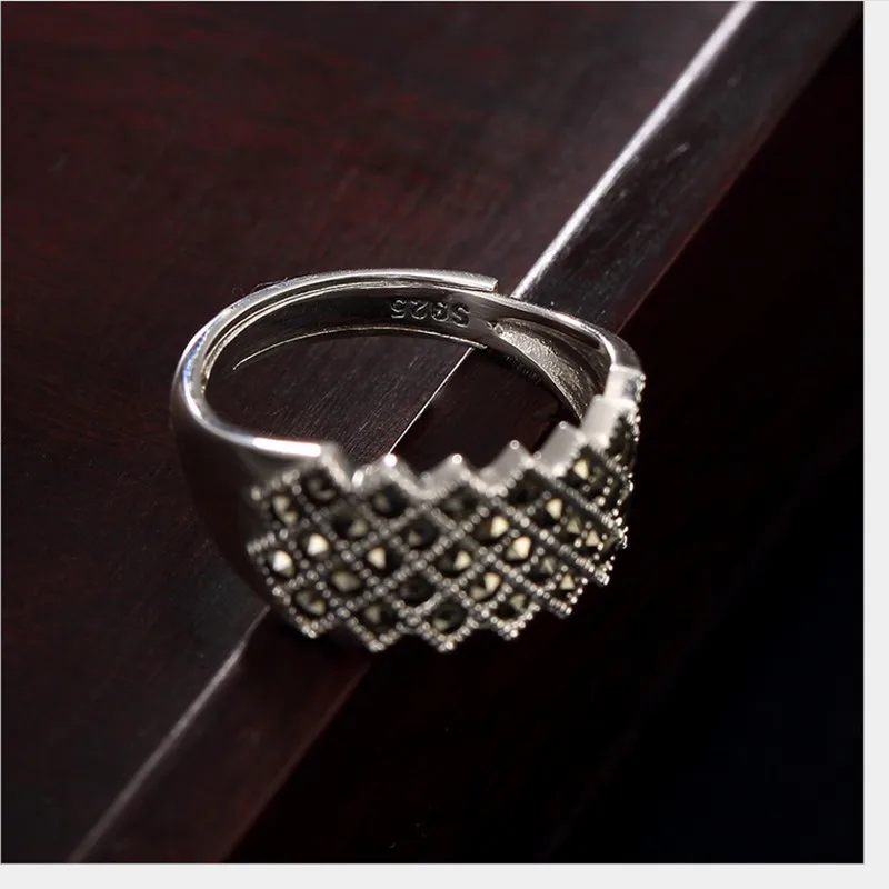 Uglyless 100% Real 925 Sterling Silver Handmade Geometric Open Rings for Women Thai Silver Fine Jewelry Square Female Ring Bijou