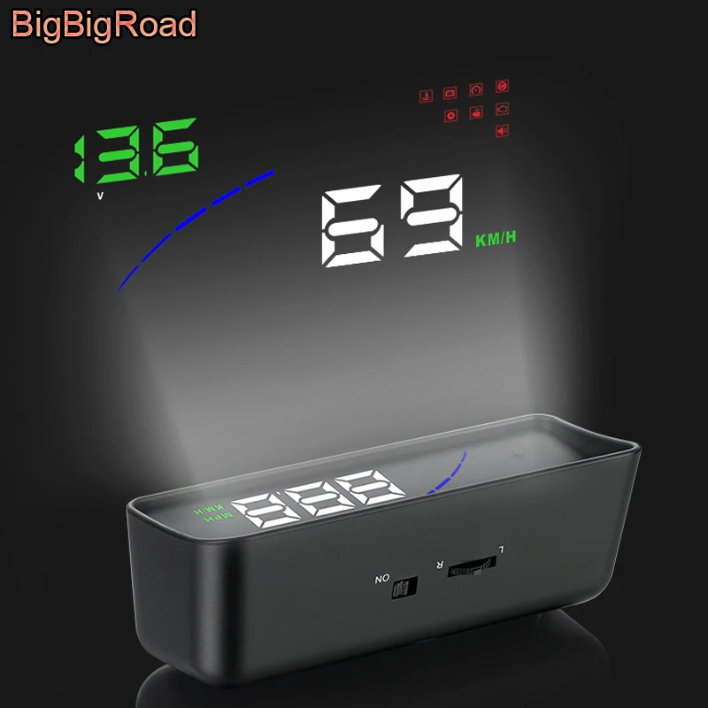 BigBigRoad Car HUD Head Up Display OBDII 2 Smart HD Digital Meter Speedometer Windscreen Projector Voltage Speeding Warning