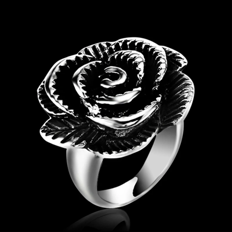 Female Stainless Steel Trendy Simple Women Jewelry Ladies Rose Flower Fancy Rings For Party Gifts