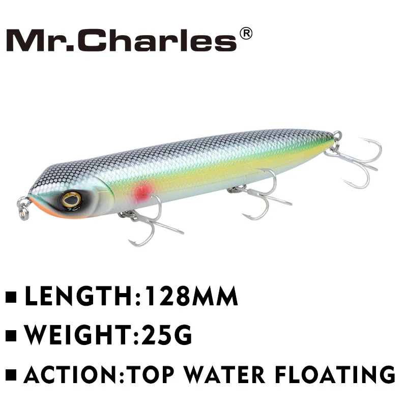 Mr.Charles CMC018-señuelo de pesca, 128mm/25g, flotante, superior, agua, colores surtidos, Popper, Wobbler, lápiz, señuelo de mano, aparejos de pesca