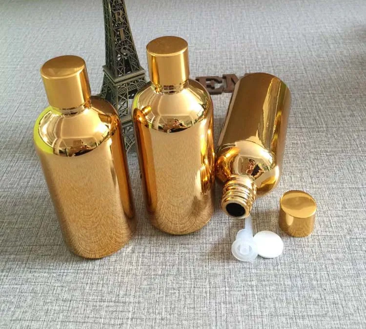 

50pieces 100ml High temperature gold color essential oil bottle wholesale,100ml glass essential oil container with screw cap