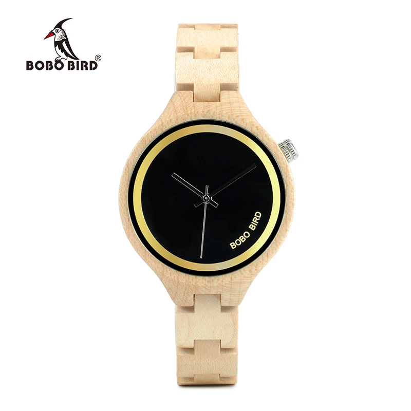 Bobo Vogel wp16 Holz Frauen Uhr maßge schneiderte Logo Holzband exquisite Quarzuhren Damen Uhren Relogio Feminino