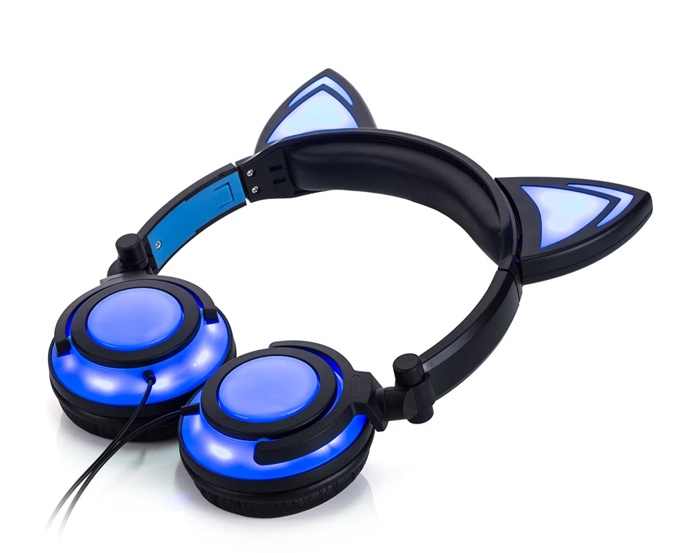 JINSERTA-Auriculares con orejas de gato para adultos y niños, cascos con luces LED, brillantes y parpadeantes, para juegos, 2020